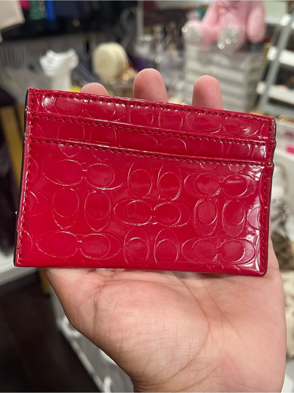Coach Patent Signature Card Holder in Red Patent Leather - Picture 2 of 4